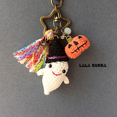 【sold out】【新作】ハロウィン★ミニおばけちゃん＆ミニジャックオランタンのキーホルダー（パープル）