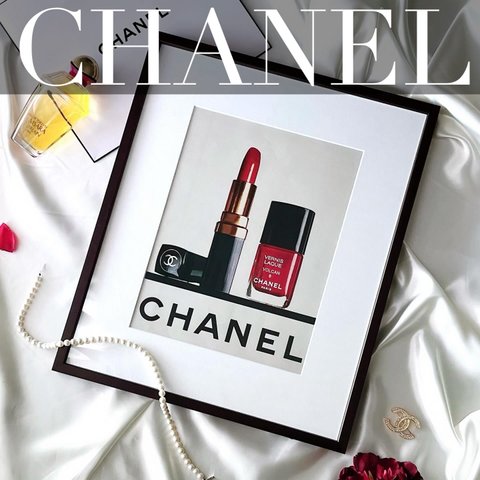 ＜1976 広告＞ CHANEL シャネル  ポスター ヴィンテージ アートポスター フレーム付き インテリア モダン おしゃれ かわいい 壁掛け ポップ レトロ 赤