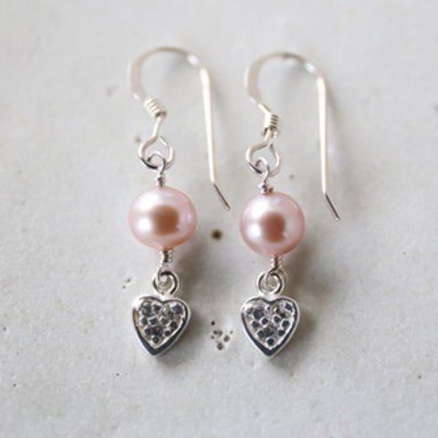  SILVER925　zirconiaheart pinkpearl pierce　[kgf0287]