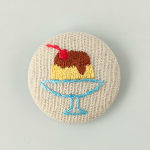 レトロ喫茶のプリン刺繍ミニヘアゴム