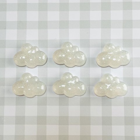 【6個】クリア ラメ入り 雲 デコパーツ プラパーツ【ホワイト】