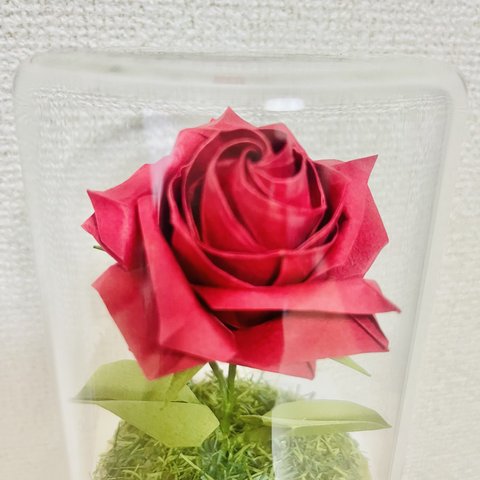 折り紙バラ・赤【一輪の薔薇】ボトルフラワーJapanese Traditional Culture Origami Rose Red [One Rose] Bottle Flower