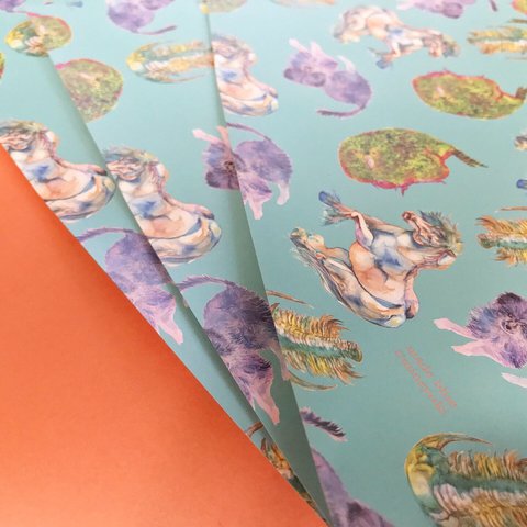 Retoro green & orange with animals - Wrapping paper