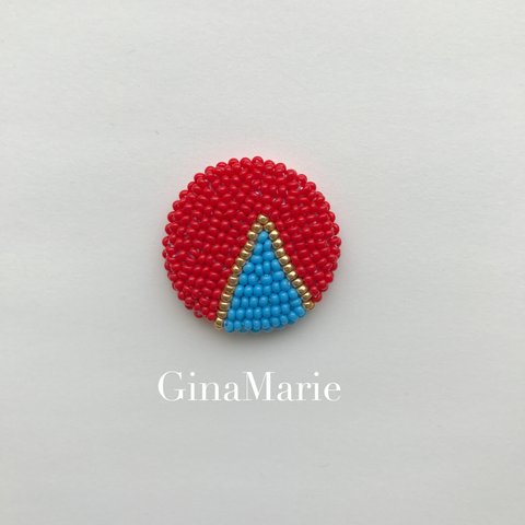 ビーズ刺繍ブローチ　オレンジ×水色