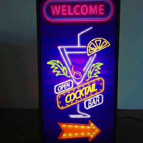 ウェルカム カクテルバー BAR パブ スナック 酒 カフェ ミニチュア サイン ランプ 看板 置物 玩具 雑貨 LEDライトBOX