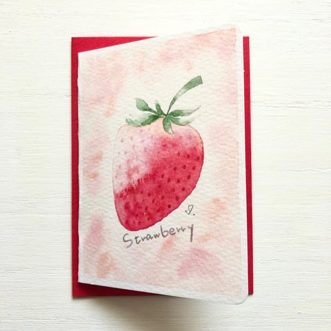 🍓2枚セット 「strawberry」 水彩画イラストミニカード フルーツ  いちご　イチゴ　春　バースデーカード　🍓