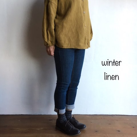 winter linen シリーズ☆まあるいフォルムのスタンドカラーシャツ