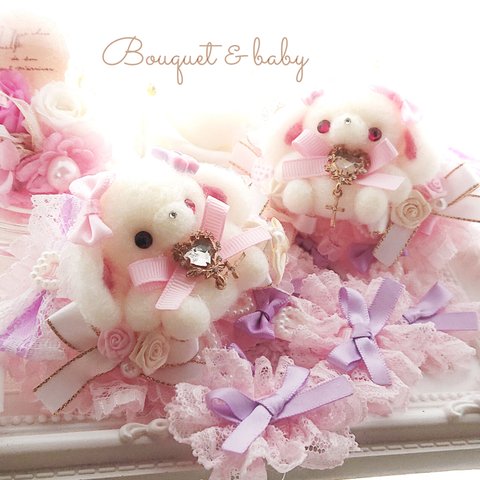 たれみみうさ🍓揺れるレースリボンツインクリップ💝🐰୨୧キッズ୨୧プレゼントにも💛  Bouquet&baby