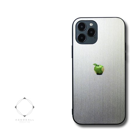 【まるで金属のようなiPhoneケース】 iPhoneケースカバー（シルバー×ブラック）青リンゴ　アイフォンケース　耐衝撃15pro/14/13/13pro/12/12mini/11/11pro/SE