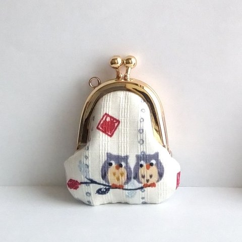 小さいがま口：豆姫：ちっちゃいがま口：littlie purse 416：かわいいがまぐち：小さな財布：フクロウ,梟,小枝