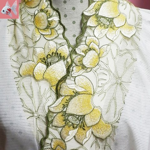 ◆花刺繍の半襟⑨　グリーン