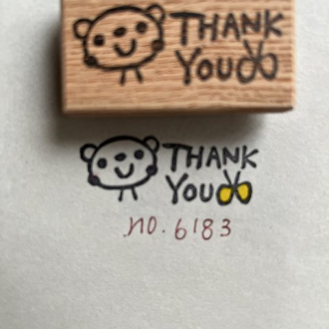 スタンプ　No. 6183 thank you クマと蝶々