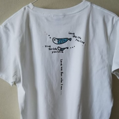 さかなプクプク  手描きTシャツ  L