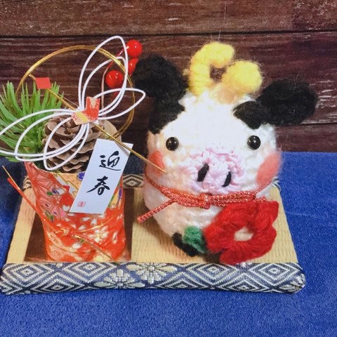 🎍お正月飾🎍  千子飾  丑年  牛だるま🐮🌱❤