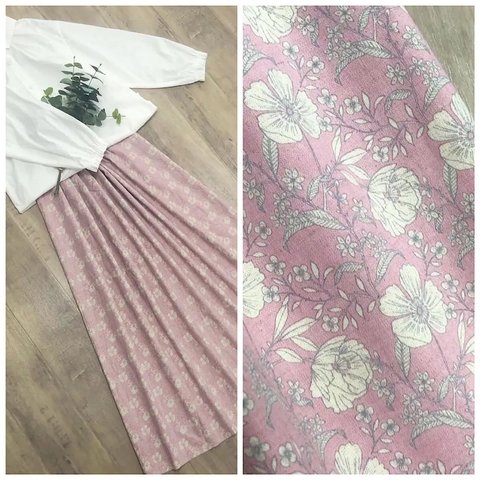 YUWA ピンク フラワー の かわいらしい ギャザースカート
