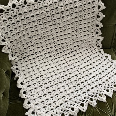 真っ白な毛糸で編んだベビーブランケット　　(78.0×68)   (No.132