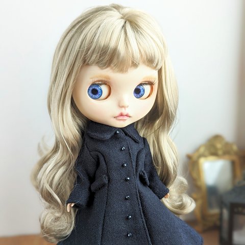 1004※ウール素材のネイビーフレアロングコート※ブライスアウトフィット※1/6ドール服※冬服※