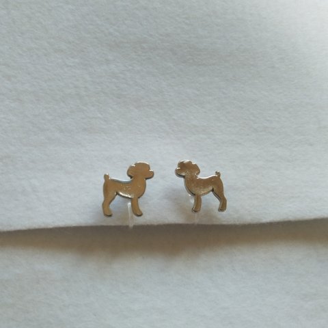 2way トイプードル 犬 シルエット × パール 樹脂イヤリング ノンホールピアス poodle