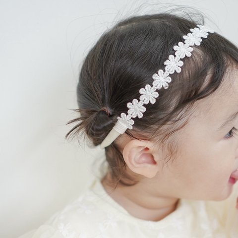 New‼︎【mini flower lace hair band】ベビーヘアバンド   ベビーカチューシャ　レースヘアバンド　ニューボーン　お宮参り　100日祝い　バースデー　お花　赤ちゃん　