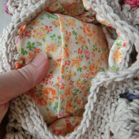 コロンと丸いお花モチーフの小さなバック　手編み   コットン糸
