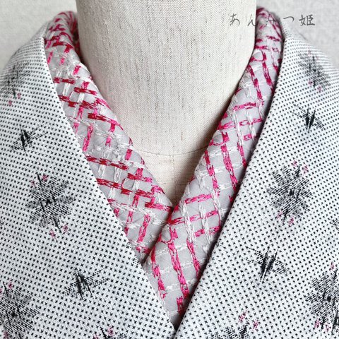 綿の刺繍半衿　フーシェピンク