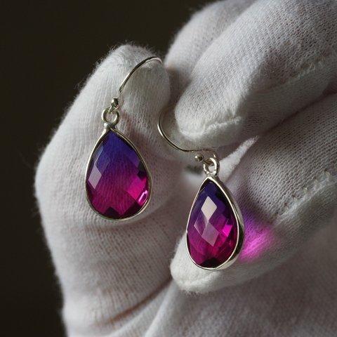 Pink & purple　Multicolor Quartz　S925(ロジウム）フックピアス❀