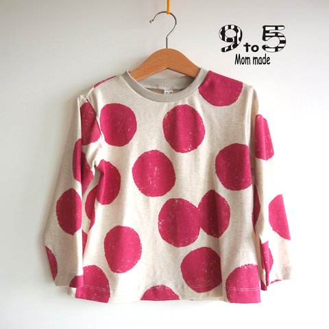 【在庫処分セール　20％OFF】大きなみず玉模様の長袖Tシャツ　Big Polka-dot Tee (Pink)