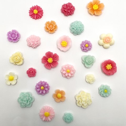 【30個】パステルカラーのお花カボションアソート