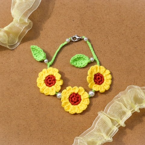 ひまわりのバッグチャーム🌻夏🌻花アクセ＊かぎ編み