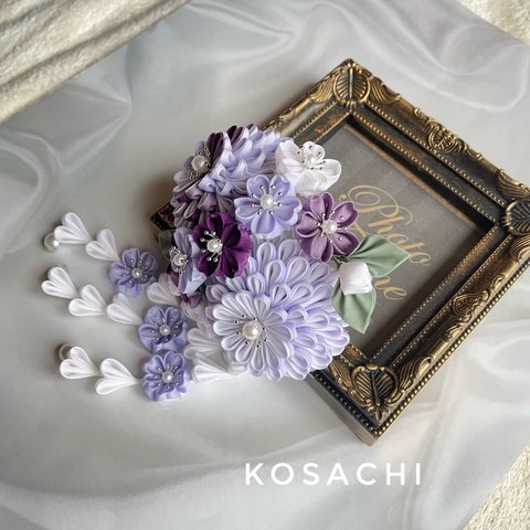 つまみ細工髪飾り　桜🌸　紫グラデーション