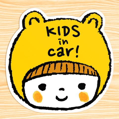 KIDS IN CAR キッズインカー マグネットステッカー(黄色いくまちゃん）