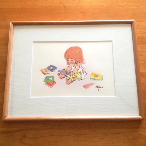 ご本がいっぱい/額入りアートプリント　イラスト　絵画　絵　アート