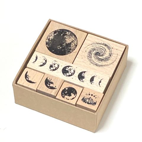 月・星の木製スタンプ（７個セット）　手帳　コラージュ　はんこ