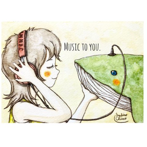 ポストカード『Music to you.』クジラ　メッセージカード　2枚セット