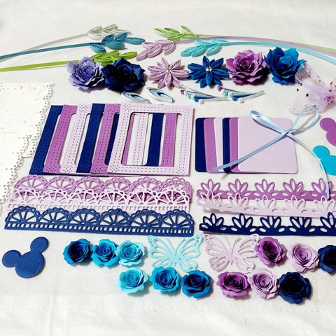 ◎レメリア shop◎直ぐにデコれる紙の花　色々セット　青紫系統