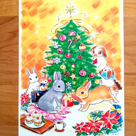 インテリアポスター　単品【Christmas Party】A4  クリスマス　冬 Art Mao