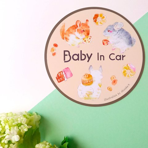 【ベビーインカー】カーサインマグネット【Baby in Car】チンチラ