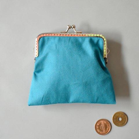 ●刺繍オプションあり●ターコイズブルーのがま口財布
