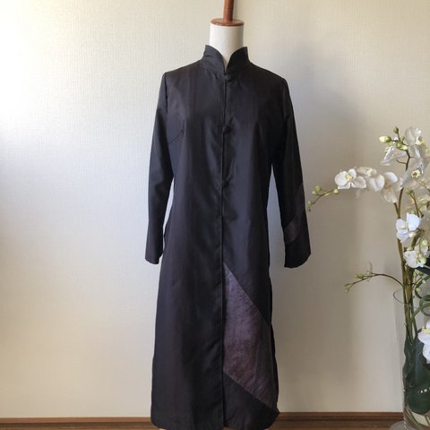 (10%off)大島地付け下げのアオザイ風コートドレス／着物リメイク・一点物・和服・和服リメイク