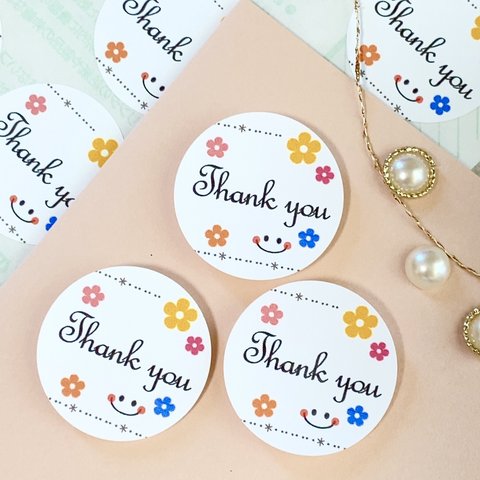 No.206 サンキューシール 48枚 ハンドメイド　お花Thank you