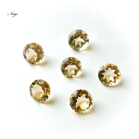 宝石質シトリンAAA　ルース　ラウンドファセットカット6×6mm 2粒　天然石パーツ販売