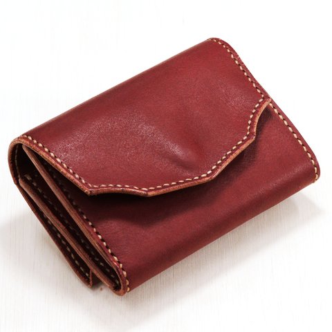 コンパクト財布　三つ折り財布　本革　ヌメ革　いっぱい入るお出かけ財布　【K-013】