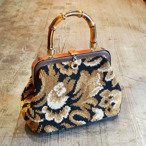 60s USA Vintage flower pattern carpet handbag