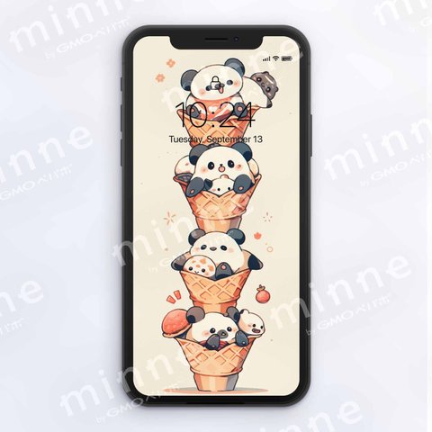 [かわいい／パンダ／クマ／熊／Panda ice cream／アイスクリーム]壁紙　スマホ壁紙　大人気-J