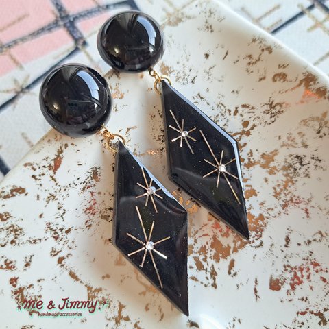 Atomic Starburst Diamond Earrings【Black】ピアス・イヤリング