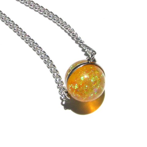 Vintage yellow glitter ball necklace