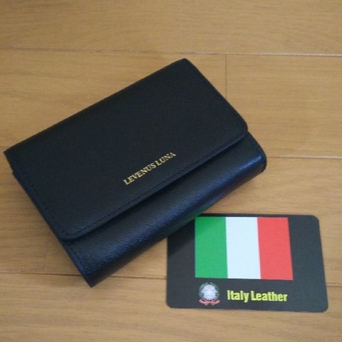 イタリア製 本革 サフィアーノ柄 ミニ 財布 ブラック 限定生産