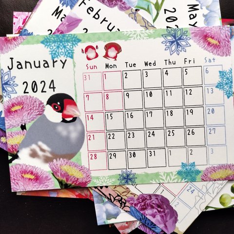 2024年文鳥とお花のカレンダー