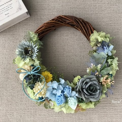   * Lime green × Mint rose * wreath *  ギフト　リース　プリザーブドフラワー　母の日