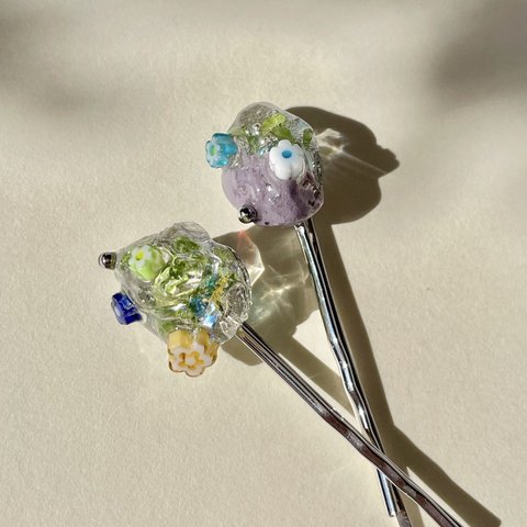 Pebble pins "Spring" (A)  ヘアピン